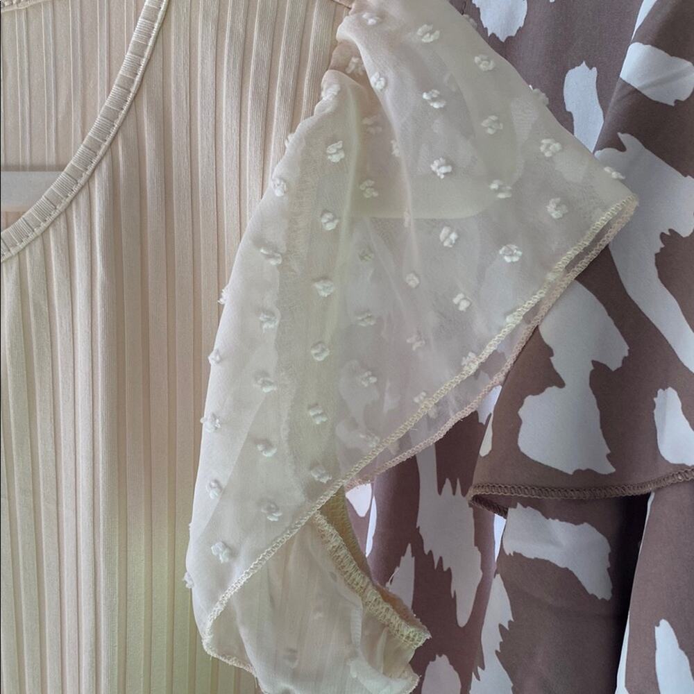 Shein Ribbed Cream Shirt with Sheer Sleeves - Picture 3 of 5